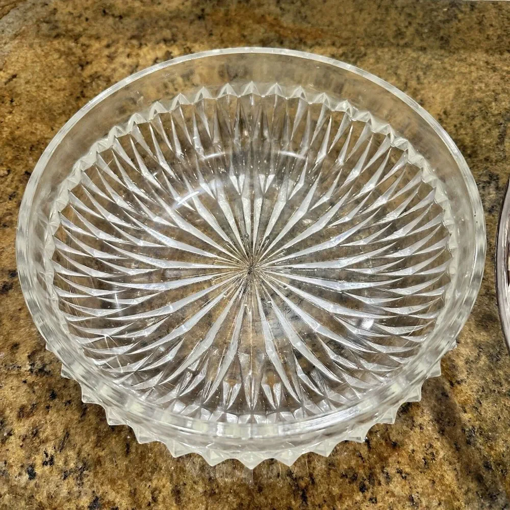 Vintage Crystal Candy Dish 8 Inch Fruit Bowl‎ Silverplate Rim Radiating MCM